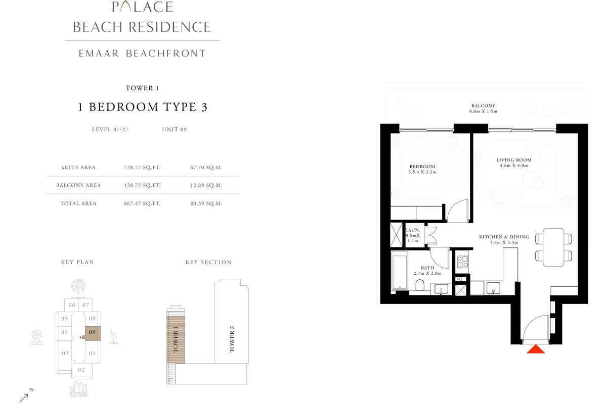 1 Bedroom, Type 3, Level 7-27, Unit 9